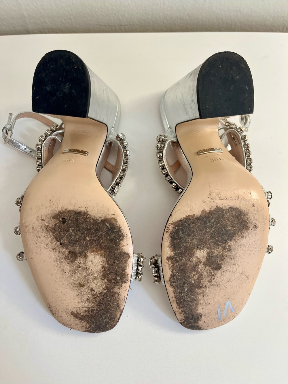 Gucci Bertie Crystal Metallic Leather Sandals Size 36.5 - Picture 15 of 16